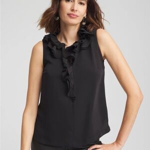 Chico's Ruffled Neck Sleeveless Blouse. Great for spring. Womens